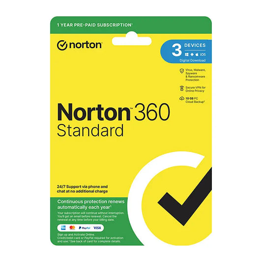 Norton 360 Standard – 1 User, 3 Devices, 1 Year Subscription (Digital Key) Norton