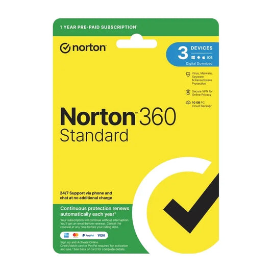 Norton 360 Standard – 1 User, 3 Devices, 1 Year Subscription Norton