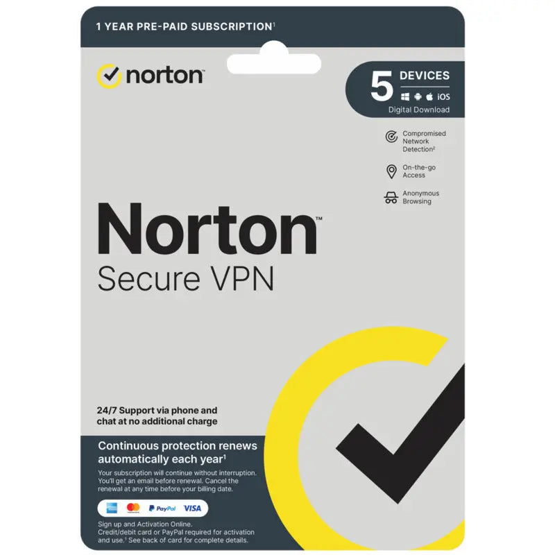 Norton Secure VPN – 1 User, 5 Devices, 12-Month Subscription Norton