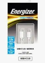Energizer USB-A to USB-C Cable 2m TPE – ETEC120CKWK (White) Energizer