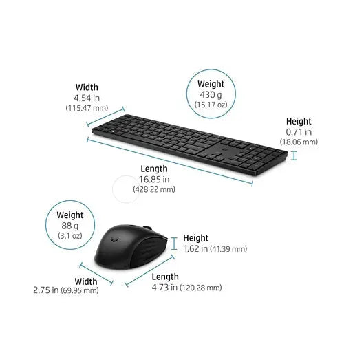HP 650 Wireless Keyboard & Mouse Combo, Bluetooth + USB-A, Black Hewlett Packard