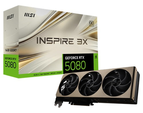 MSI RTX 5080 INSPIRE 3X OC – 16GB GDDR7, 2655MHz, PCIe 5.0, 3Yr